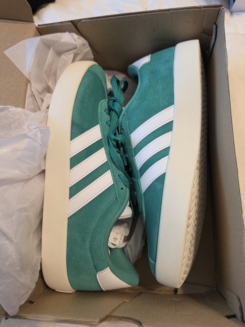 Green Suede Low-Top Sneakers with White Stripes
